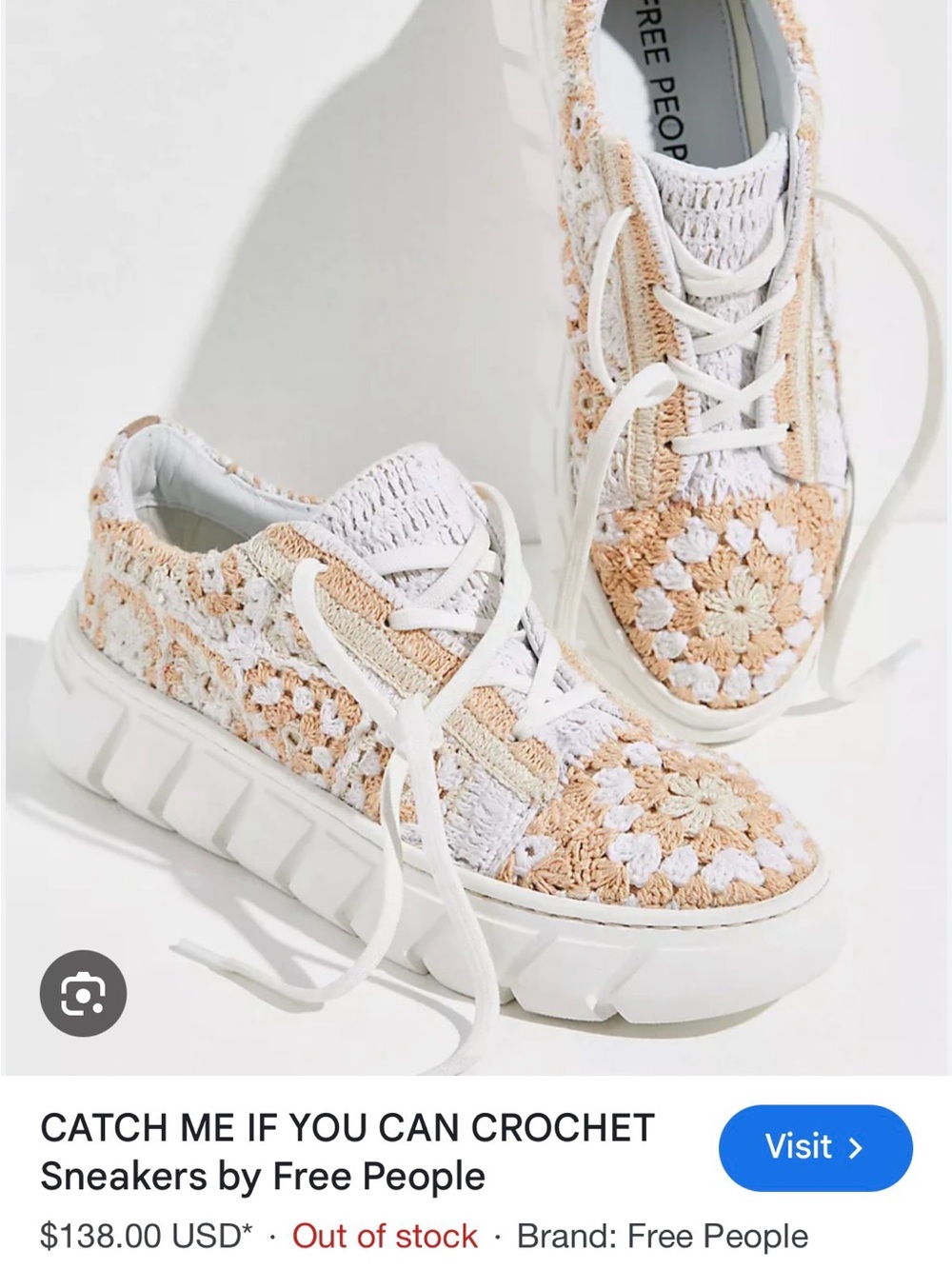 Free People Crochet Lace-Up Sneakers tennis shoes size 7 floor display as is
